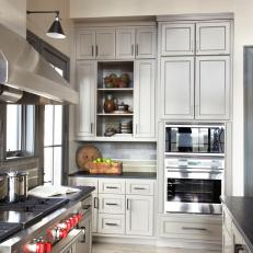 Contemporary Gray Kitchen With Large Cabinets