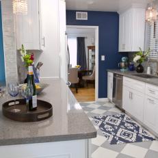 Galley Kitchen With Gray & White Checkerboard Floor