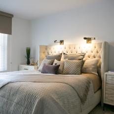 Transitional Neutral Bedroom with Upholstered Headboard