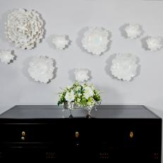 Sleek Black Hutch in White Transitional Living Room 