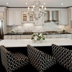 White Kitchen with Upholstered Bar Chairs
