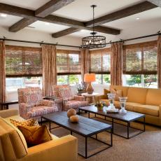 Exposed Beams Create Rustic Charm in Living Room