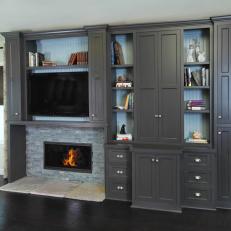 Transitional Living Room with Painted Cabinetry Surround