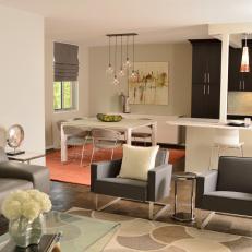 Modern Gray Living Room with Open Floor Plan