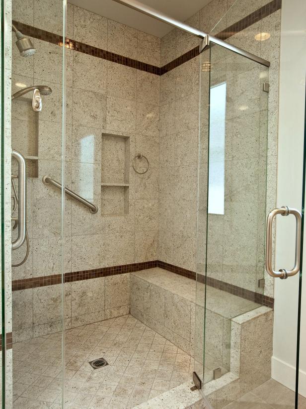 Granite Tiled Glass Walk-In Shower