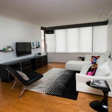 Contemporary White Living Room With Pop Art Rug