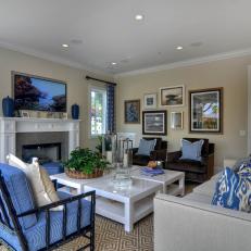 Yellow Traditional Living Room With Coastal Inspiration