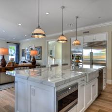 White Traditional Kitchen With Open Concept Floorplan