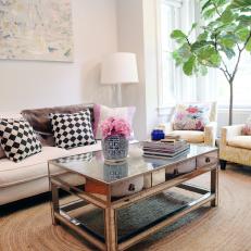Eclectic White Living Room is Lively, Bright