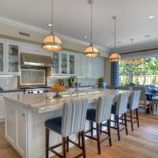Open Plan Eat-In Kitchen With Oversized Island and Breakfast Bar