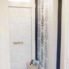 Traditional Foyer With Topiary-Print Wallpaper