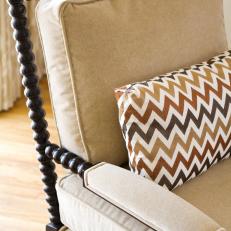 Living Room Bobbin Chair With Chevron Throw Pillow