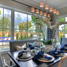 Coastal Dining Room With Upholstered Chairs