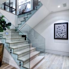 Modern Stairway with Wire-Brushed Oak Flooring