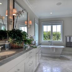 Tranquil, Traditional Master Bathroom With Freestanding Pedestal Tub