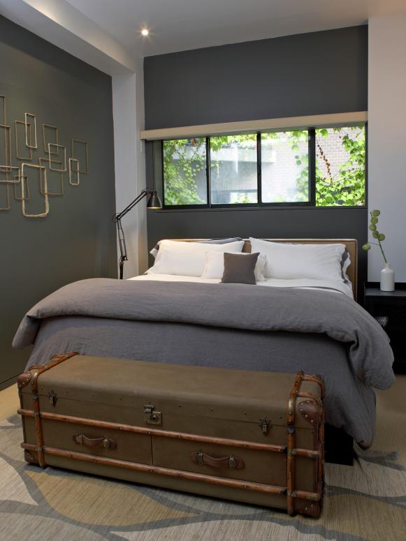 Gray Contemporary Bedroom With Trunk Storage