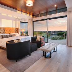 Gorgeous Master Bedroom With Wood Ceiling Accent