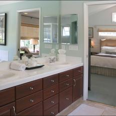 Spa Blue Master Bathroom With Double Vanity