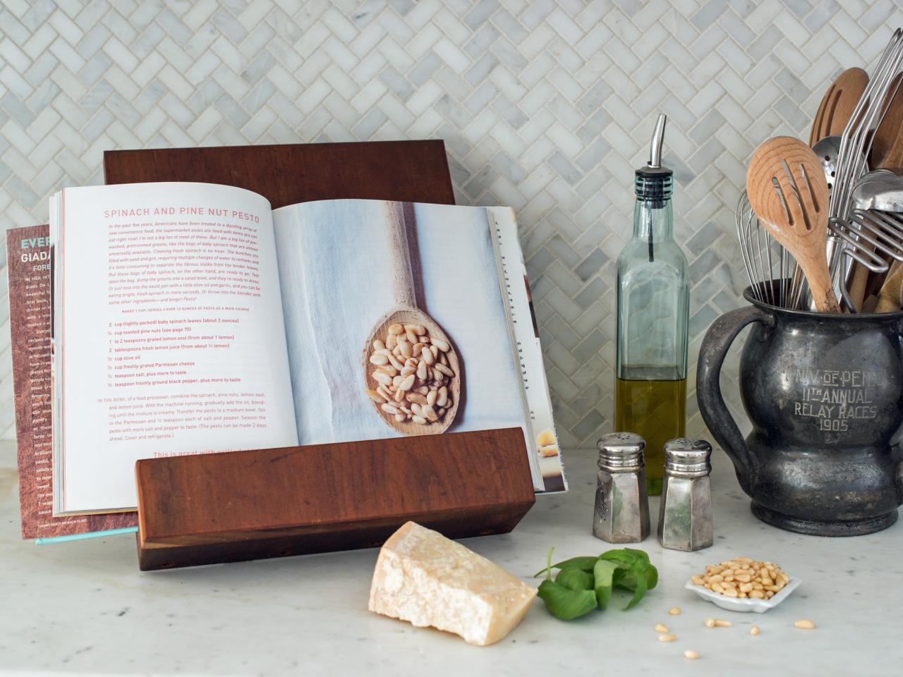Cookbook Stand Wood Cookbook Holder: Farmhouse Kitchen Cookbook Stand -  Adjustable Cookbook Recipe Stand
