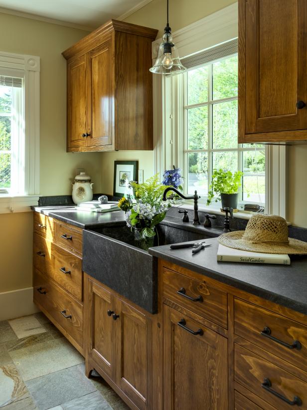 Cottage-Style Kitchen With White Pine Cabinets | HGTV