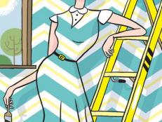 Illustration of Woman Getting Ready to Paint a Chevron Pattern