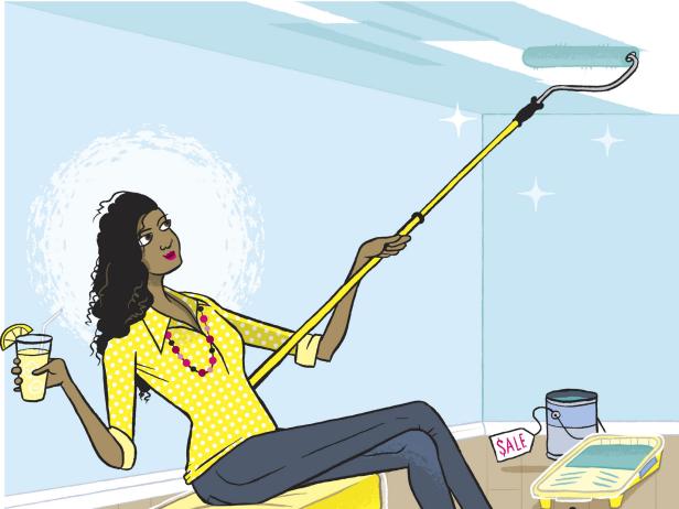Illustration of Woman Using a Paint Pole