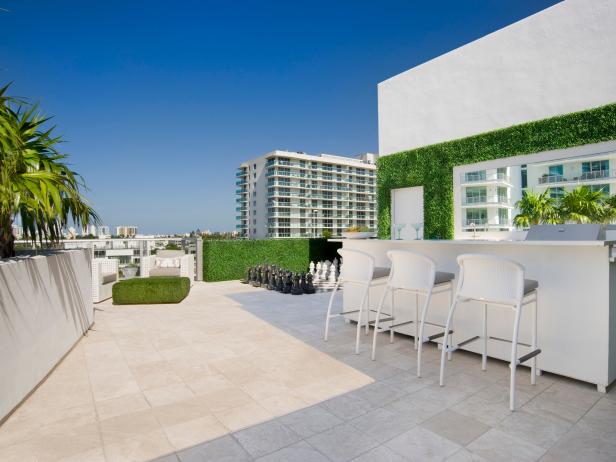 Contemporary White And Neutral Rooftop Deck And Bar HGTV