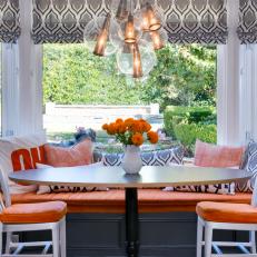 Gray and Orange Kitchen Banquette