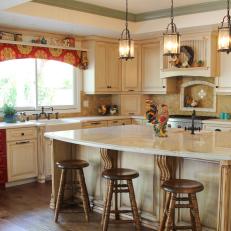 Country Kitchen with Red and White Cabinets 