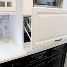 White Appliance Garage in Transitional Kitchen
