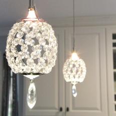 Crystal Pendant Lights in Transitional Kitchen