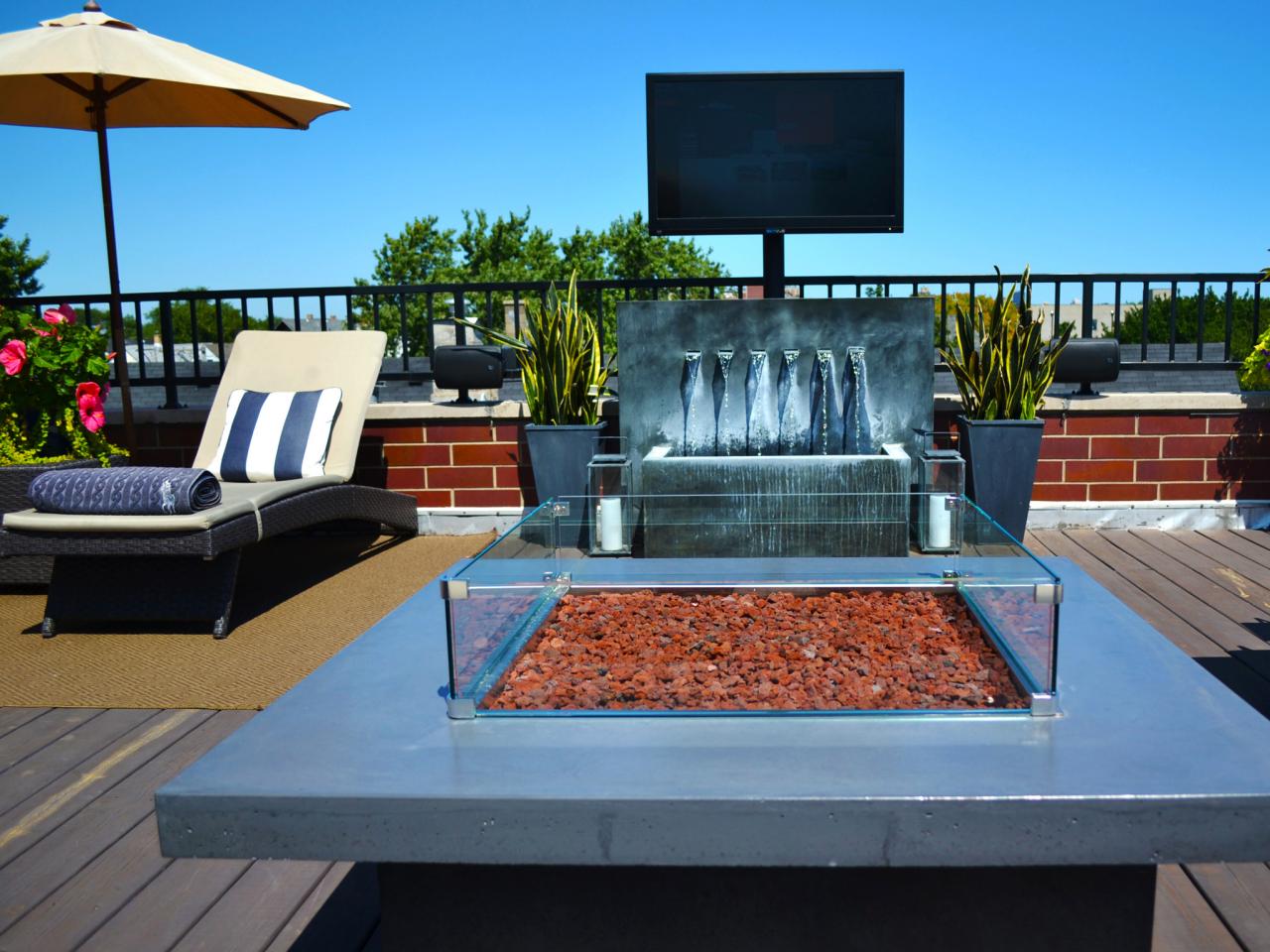 Contemporary Rooftop Deck With Fire Pit And Water Feature Contemporary Rooftop Deck With Fire Pit And Water Feature