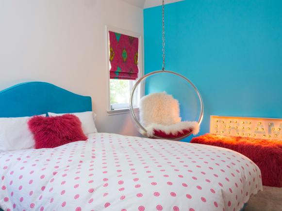 Colorful Teen Bedroom With Hanging Bubble Chair