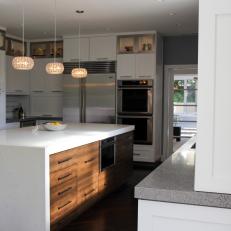 White Contemporary Kitchen With Zebrawood Cabinets 