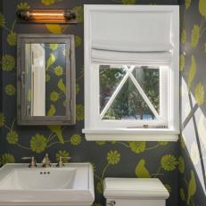 Powder Room With Large-Scale-Pattern Wallpaper