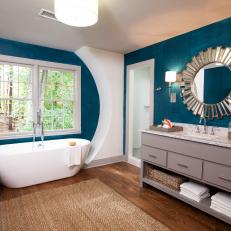 Contemporary Turquoise Bathroom With Modern Bathtub