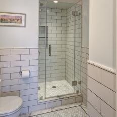 White Contemporary Bathroom With Shower Stall
