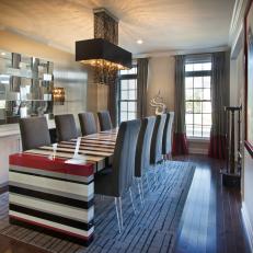 Contemporary Dining Room With Striped Lacquered Table
