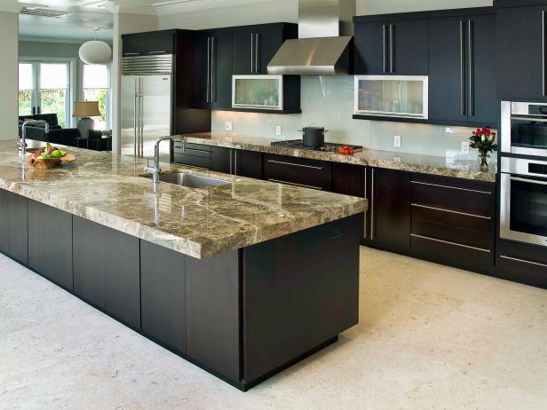 Modern Kitchen With Black Cabinets And Large Island Hgtv