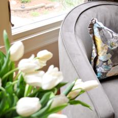 Gray Transitional Armchair with Outdoor View