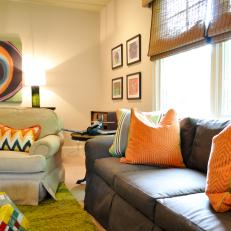 Contemporary Living Room with Retro Color Scheme