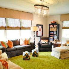 Colorful Living Room with Green Shag Carpet