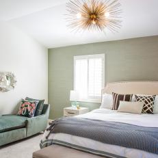 Green Transitional Bedroom With Plush Chaise