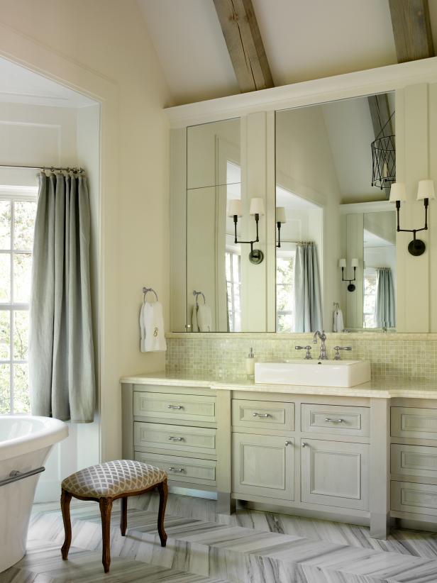 Neutral, Traditional Bathroom With Large Vanity and Freestanding Tub