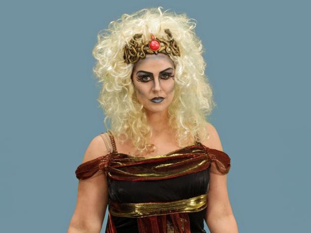 Woman in Halloween makeup and costume
