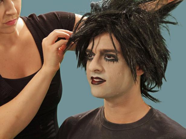 Add some rocker accessories, including a wig, to finish the goth rocker look.