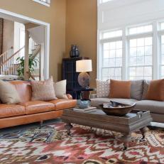 Eclectic Transitional Living Room With Ikat Rug