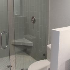 Gray Contemporary Shower With Vertical Tile