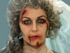 Woman Dressed as Ghoulish Zombie Bride