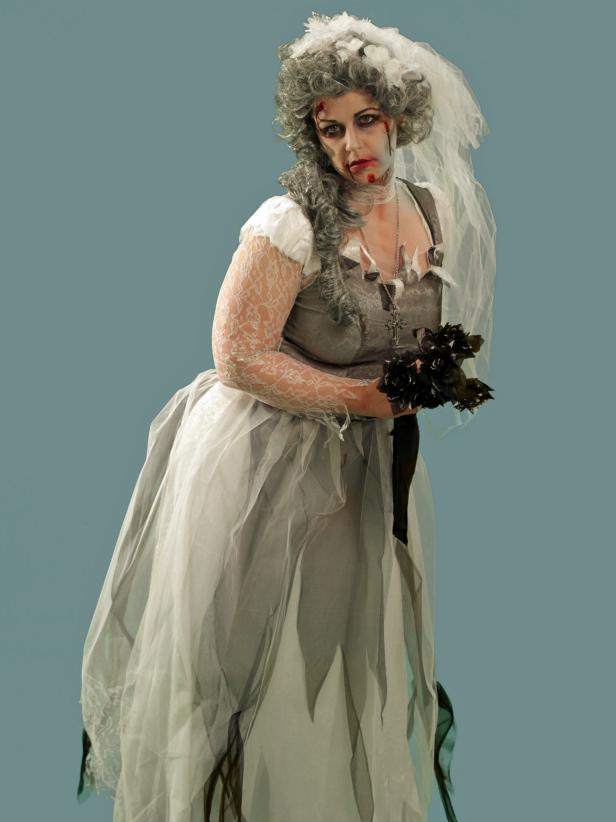 This Halloween stop them dead in their tracks with this ghoulish zombie bride look using makeup you already have on hand plus a few extras from the costume shop.